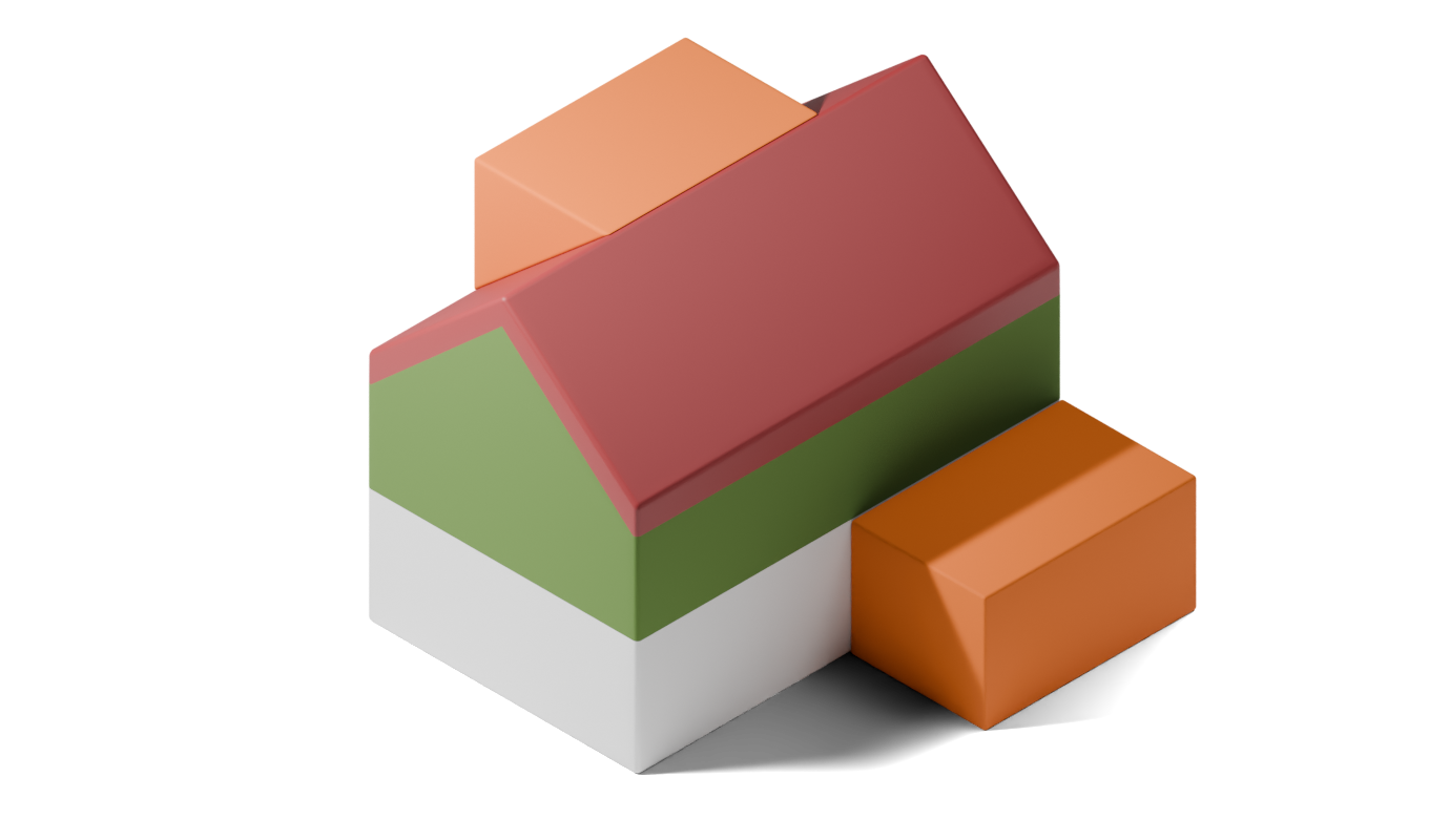 3D-Rendering eines Haus mit Anbaumöglichkeiten