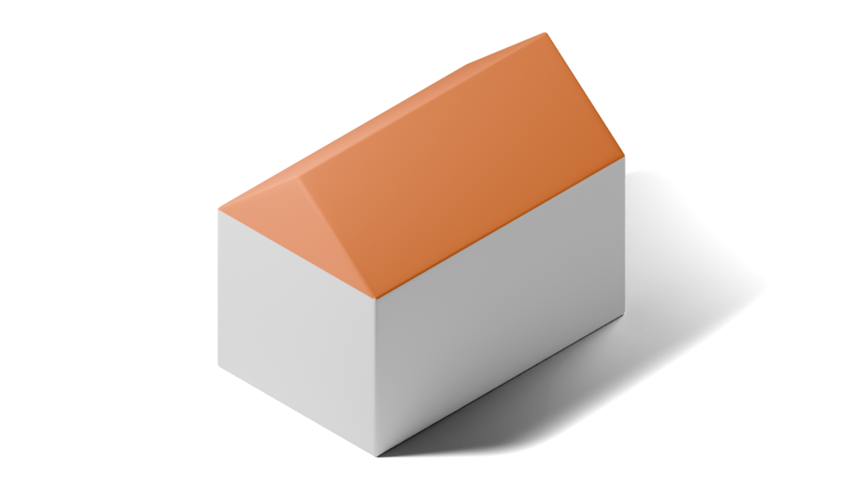 Illustration eines Hauses mit weißem Erdgeschoss und einem orangefarben hervorgehobenen Satteldach.
